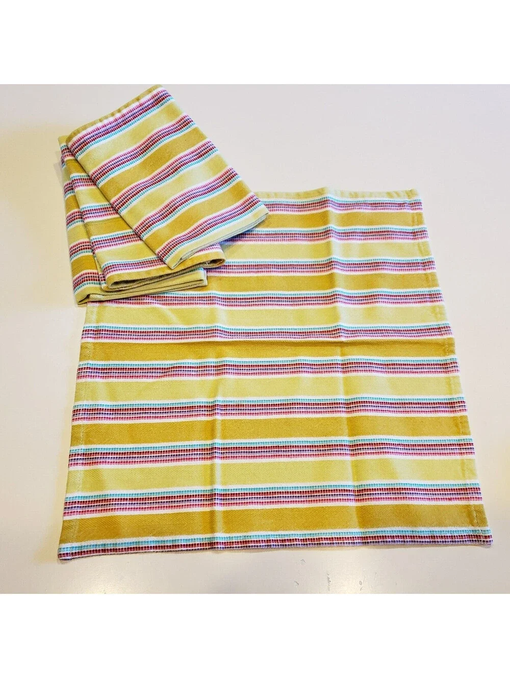 Boho Napkins Yellow Striped Woven 100% Cotton QTY4  Teal Red Pink Purple